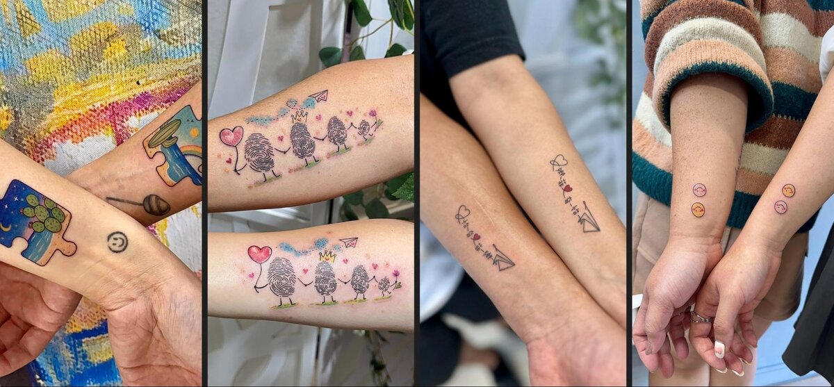 情侶刺青推薦-拼圖指紋家族與紙飛機設計-JS Tattoo專業刺青
