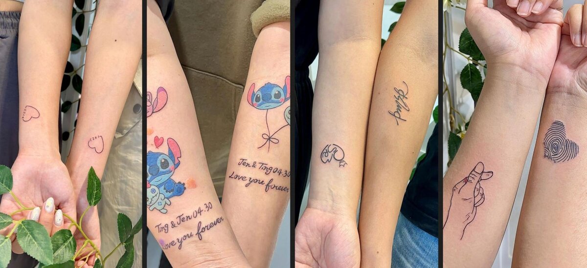 情侶刺青小圖推薦-簡約愛心與史迪奇圖案小圖-JS Tattoo