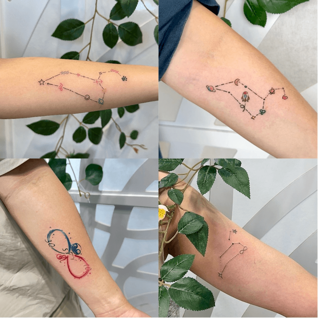 獅子座幸運色系的細線星座與無限符號刺青