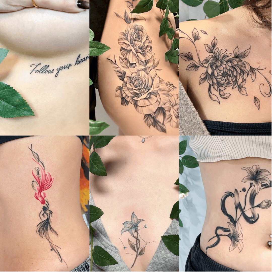 隱私部位刺青作品集,含鎖骨側腰與後背細緻圖案