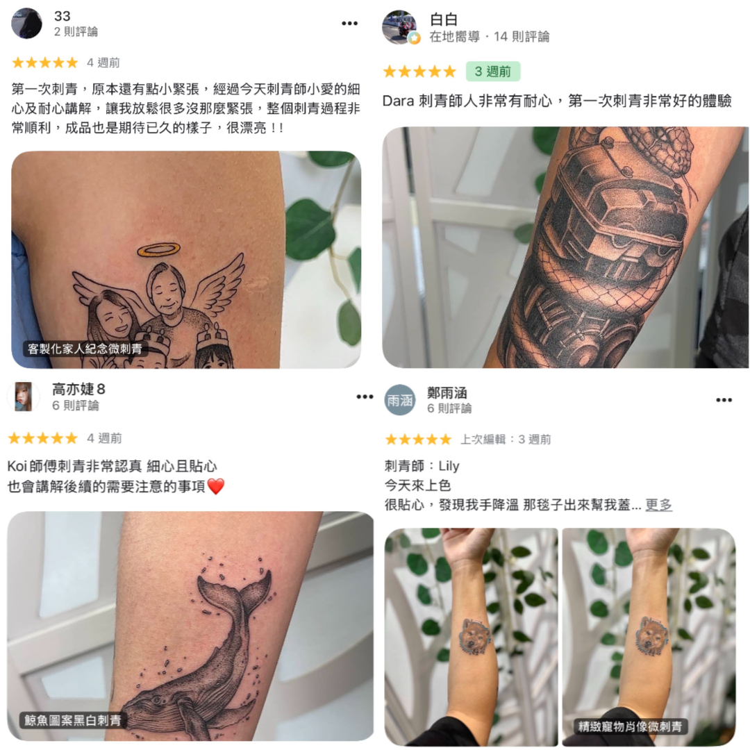 家人紀念人像刺青與黑灰寫實刺青的客人五星評價