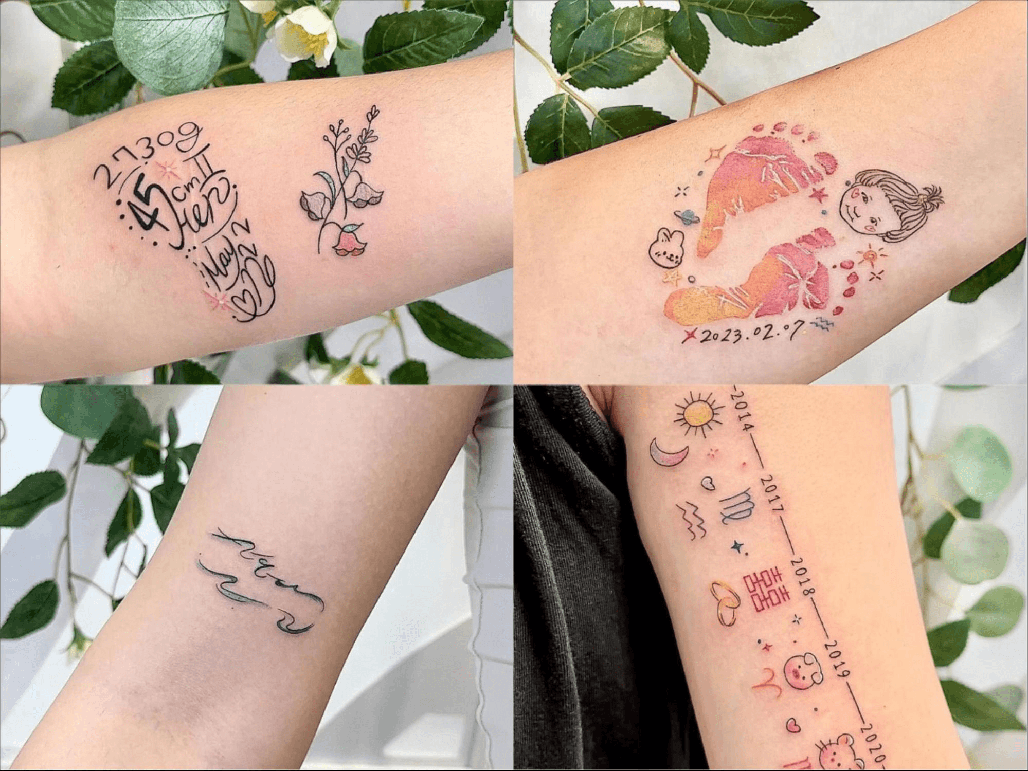 JS Tattoo水瓶座刺青作品，胸口腳印心電圖與手臂細線刺青