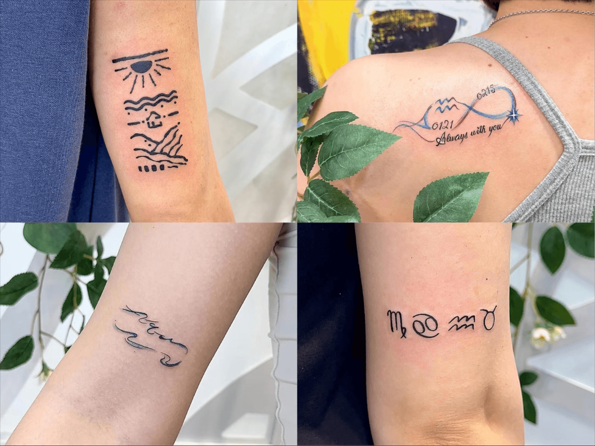 水瓶座波浪符號細線刺青與星座符號刺青圖案推薦