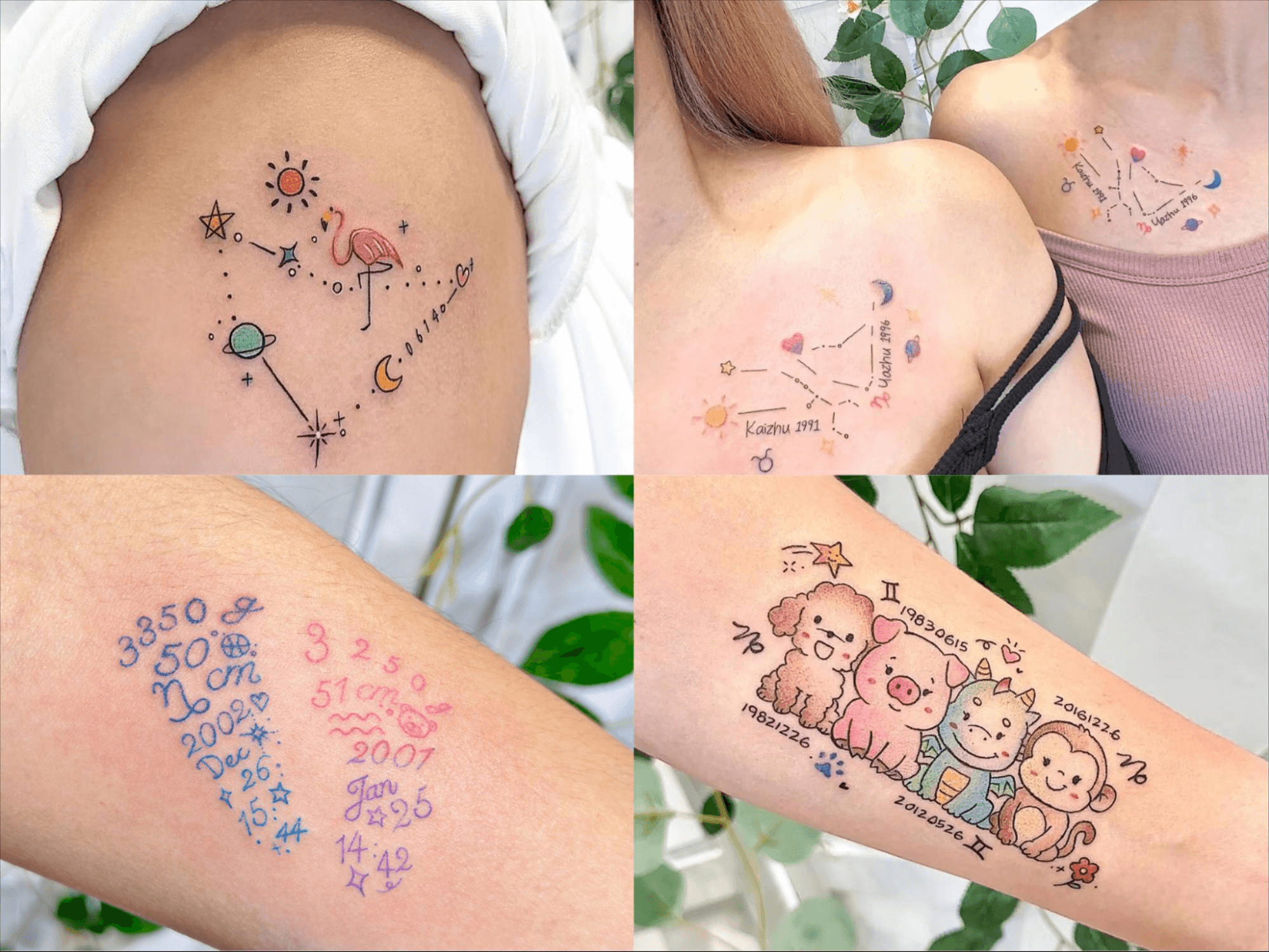 摩羯座星座連線細線刺青，肩膀與大腿星座刺青作品