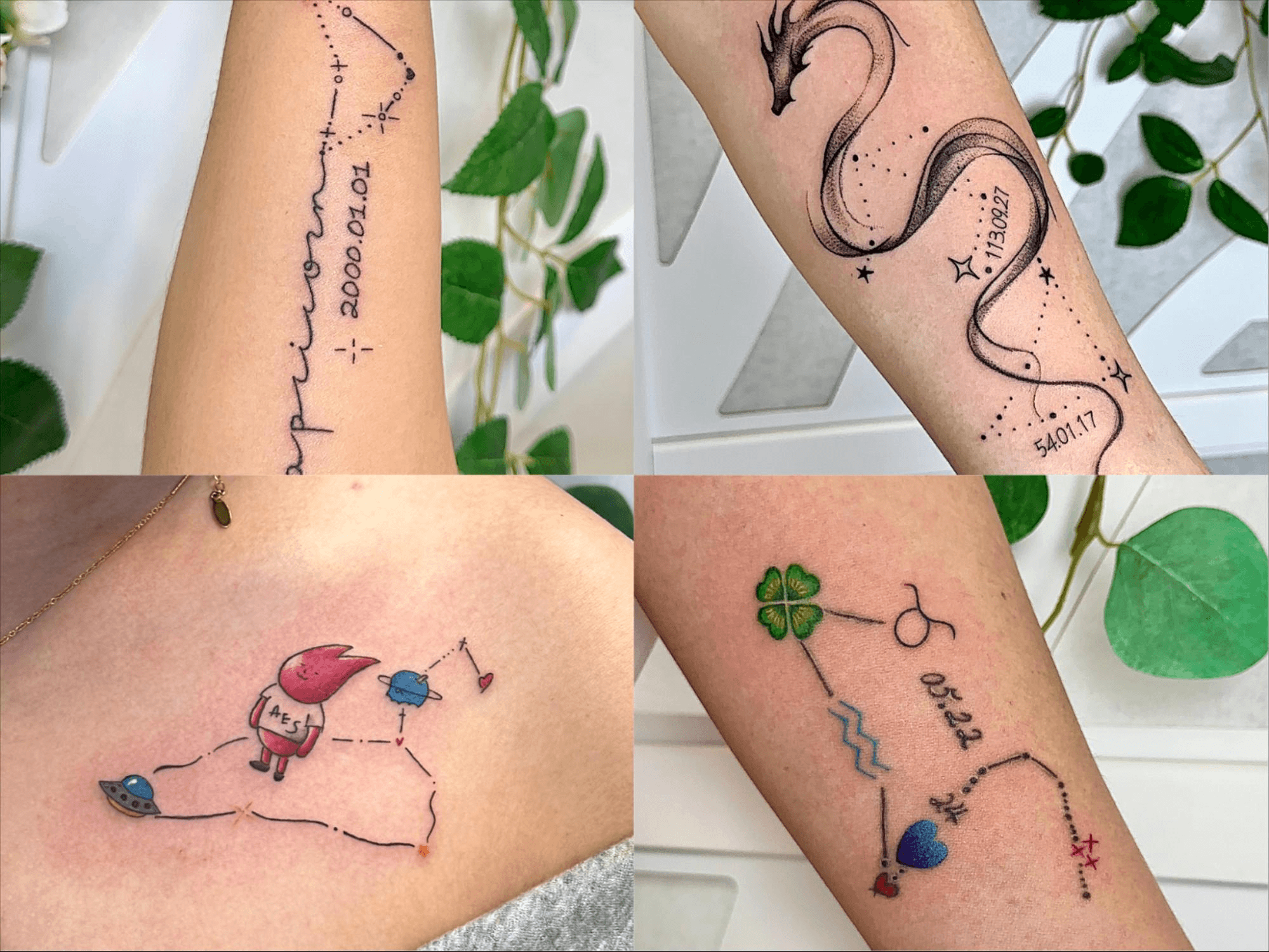 摩羯座刺青部位推薦，前臂直式字體與星座線條刺青