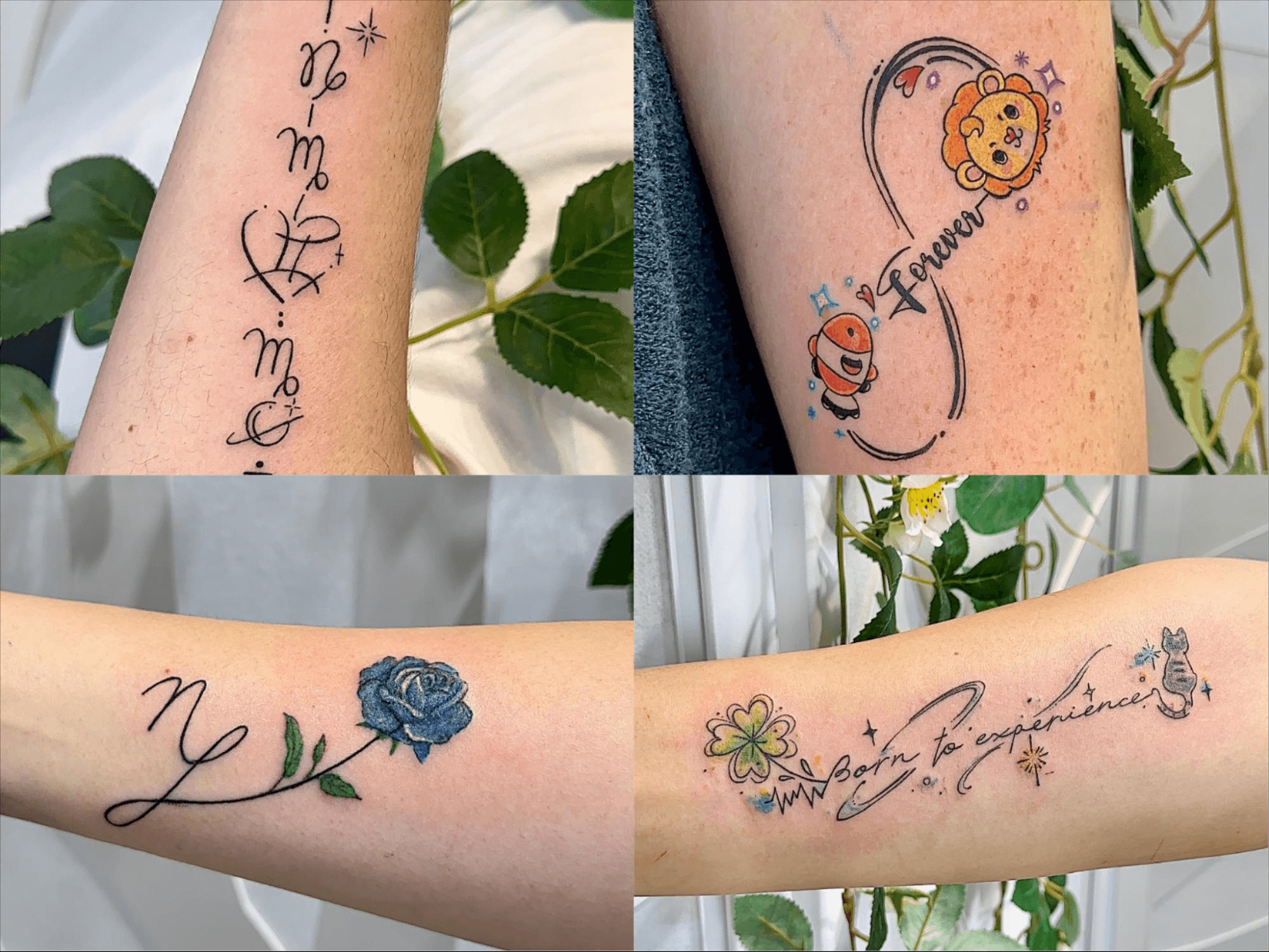 JS Tattoo摩羯座刺青作品，摩羯符號藍玫瑰與前臂細線刺青