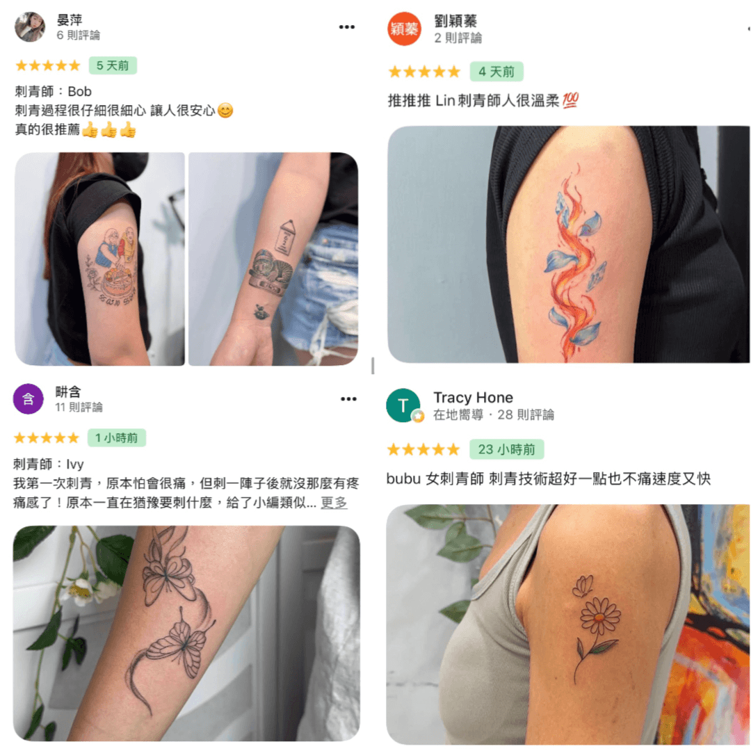 顧客五星好評，太空人彩色刺青與月亮貓咪刺青作品