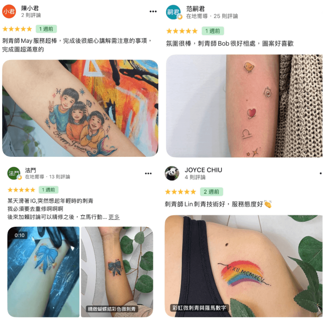 顧客好評，家庭人像彩色刺青與彩虹羅馬數字刺青