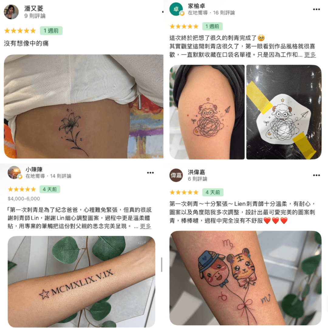 JS Tattoo顧客Google好評，花朵與羅馬數字細線刺青作品